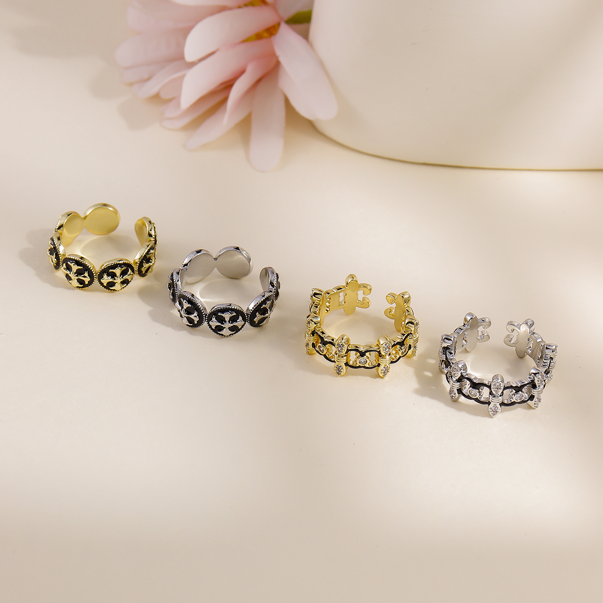 欧美爆款锆石几何开口戒指简约时尚食指戒气质轻奢百搭手饰批发