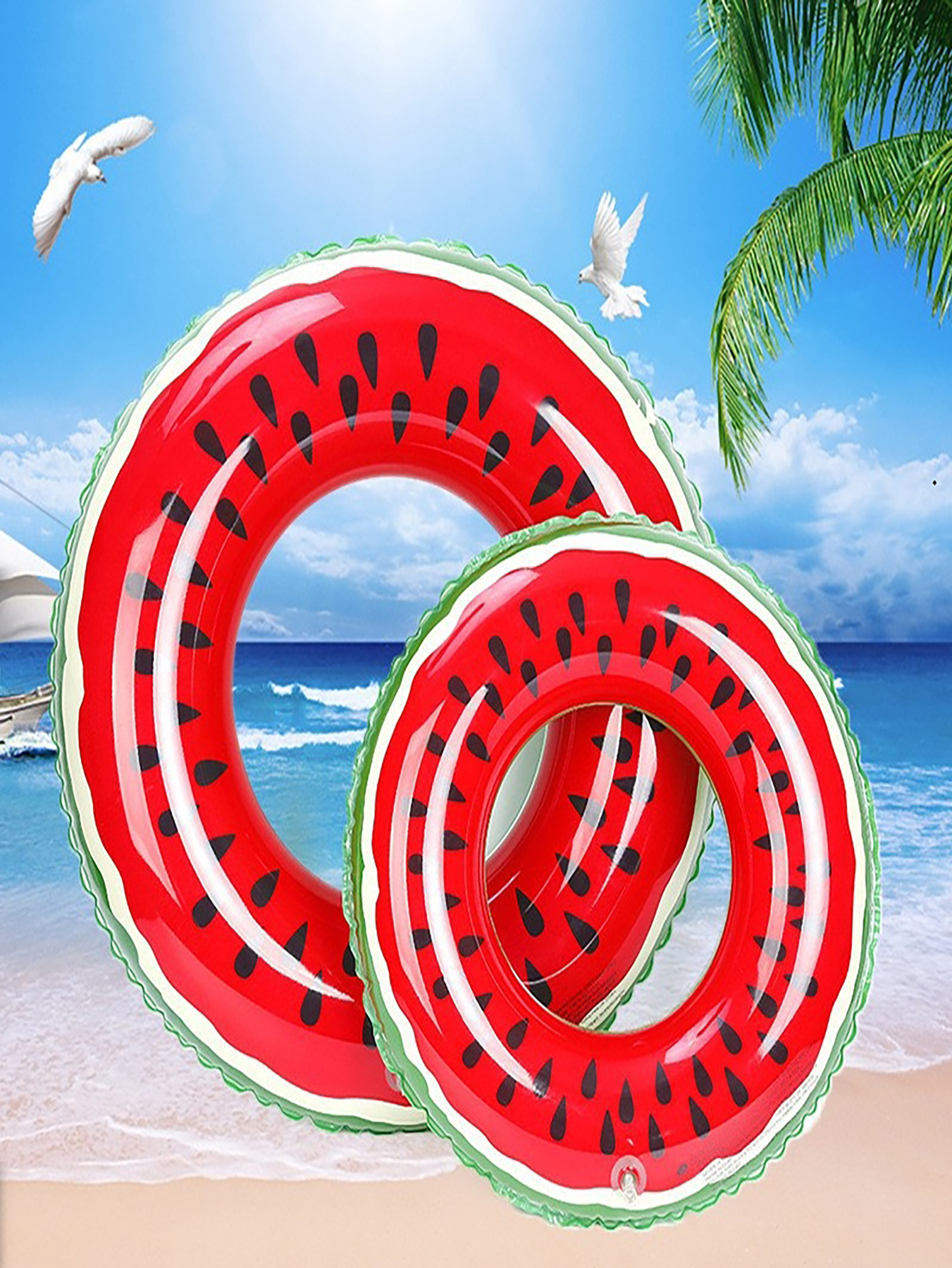 PVC engrosado cross border new red sandía swim circle para adultos niños fruta sandía water swim circle floating strip Application Scenario