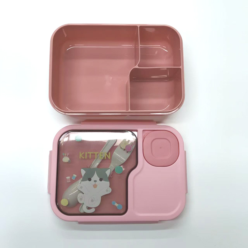 卡通猫咪分隔便当盒 自带餐具密封防漏 学生少女心轻食餐盒 便携高颜值午餐盒详情4