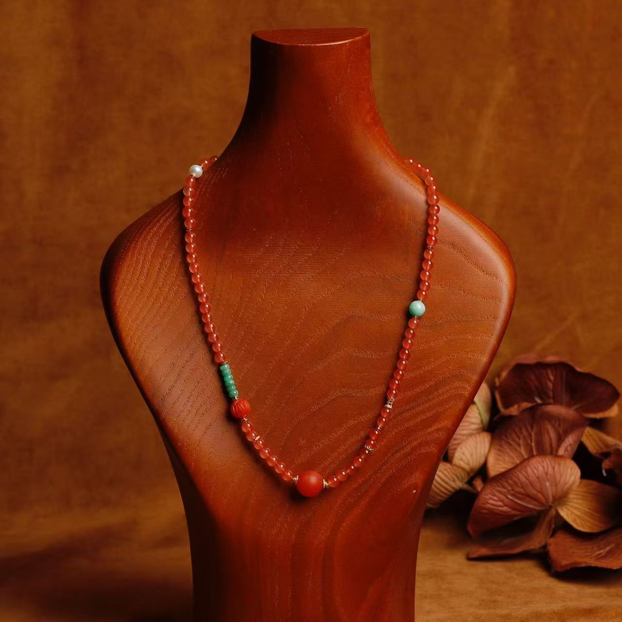 道毅珠宝天然川料冰红南红手串南红莲花手链新中式禅意文玩