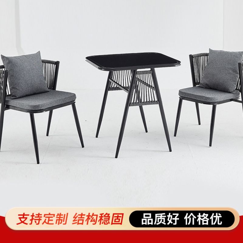 Modern and simple outdoor balcony rattan table and chair set, courtyard leisure three-piece set, garden tea table and chair set Application Scenario