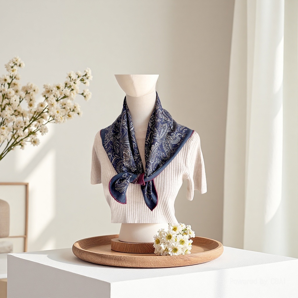 The 2025 new style of artistic and retro silk and wool square scarf is fashionable and simple. It is a soft and easy-to-match square scarf for commuting details Picture