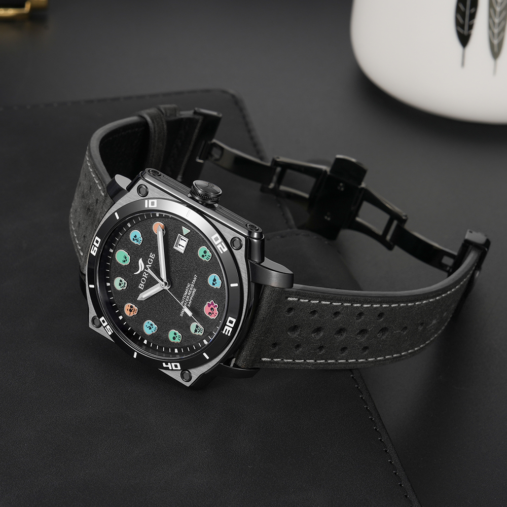 Baiaijia's new automatic mechanical men's watch, a fashionable waterproof leather strap men's watch, an original genuine 18K gold label wristwatch 8008 Phantom Black Specification drawing