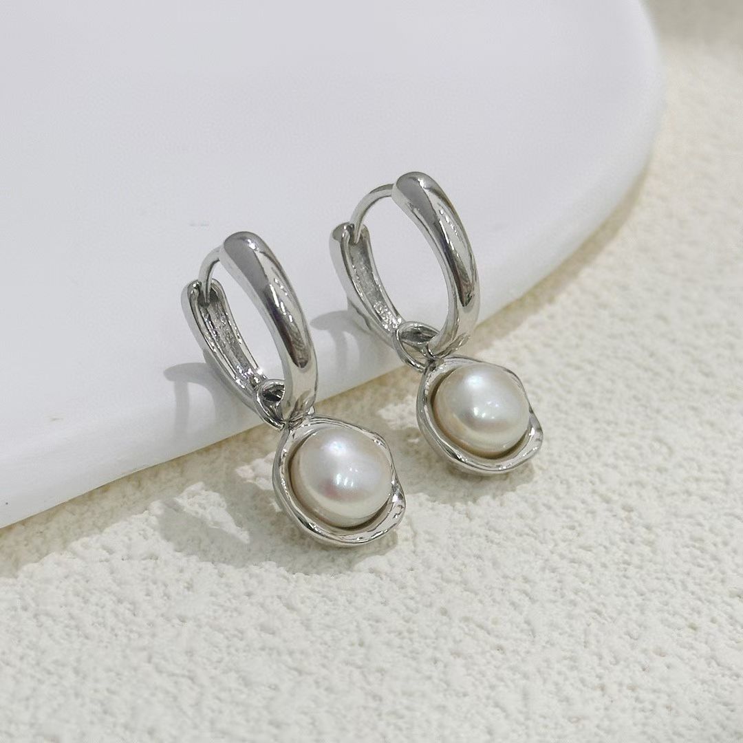 Natural freshwater pearl ear hook and loop earrings, simple and elegant, ladylike and unique design, versatile for daily commuting. Pearl necklace jewelry, 1301 Korean-style ear loop, 8m freshwater pearl, super high color retention, available for purchase Specification image