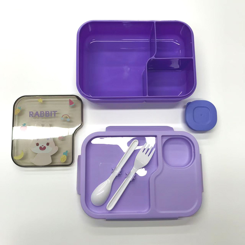 卡通猫咪分隔便当盒 自带餐具密封防漏 学生少女心轻食餐盒 便携高颜值午餐盒详情5