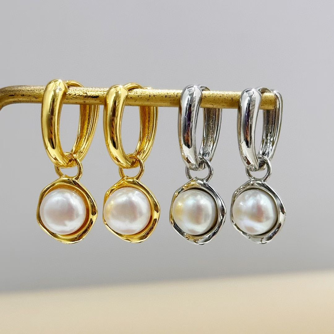 Natural freshwater pearl ear hook and loop earrings, simple and elegant, ladylike and unique design, versatile for daily commuting. Pearl necklace jewelry, 1301 Korean-style ear loop, 8m freshwater pearl, super high color retention, available for purchase