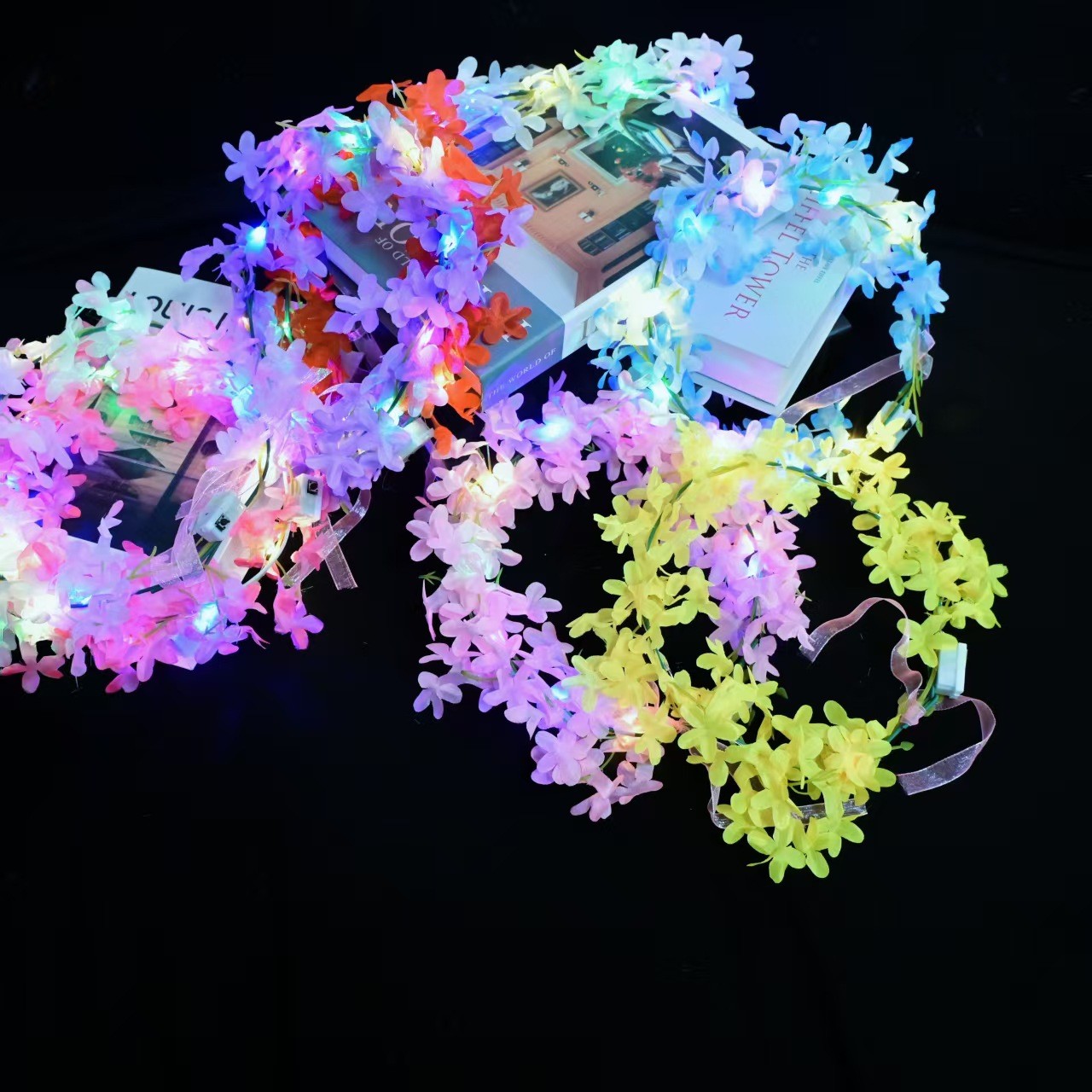新款热卖森系丁香花花环花环头饰发光玩具儿童景区拍照夜市仙女闪 