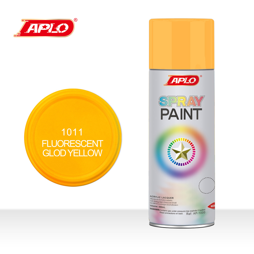 自动喷漆高覆盖力 强附着力 快干耐磨持久亮色 荧光金黄 spray paint
