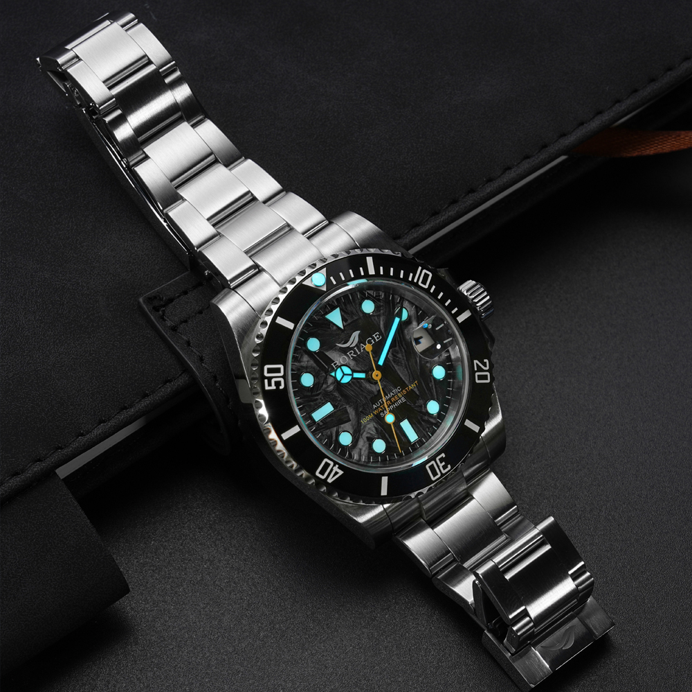 The new automatic mechanical men's watch from Baiaijia, a fashionable waterproof leather strap men's watch, an original genuine 18K gold label wristwatch 8003 in polar black Specification drawing