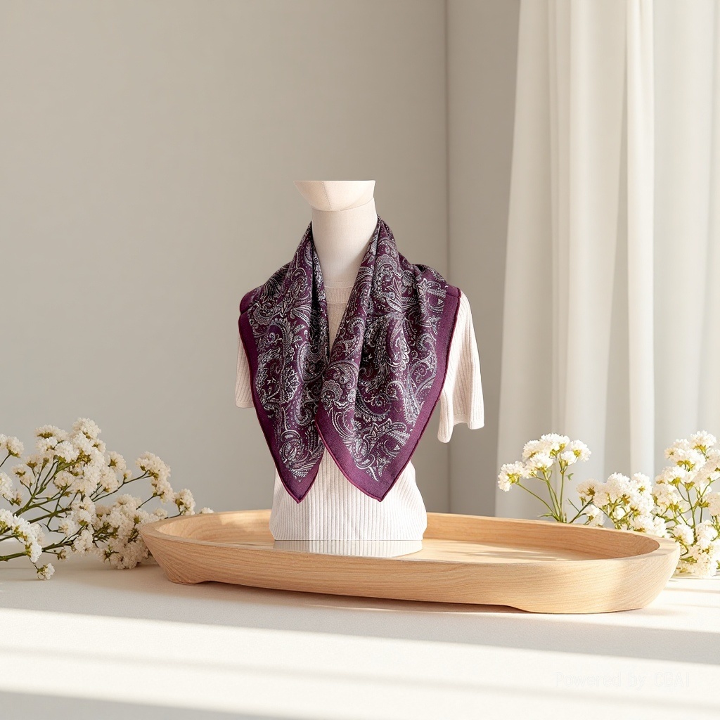 The 2025 new style of artistic and retro silk and wool square scarf is fashionable and simple. It is a soft and easy-to-match square scarf for commuting Specification image