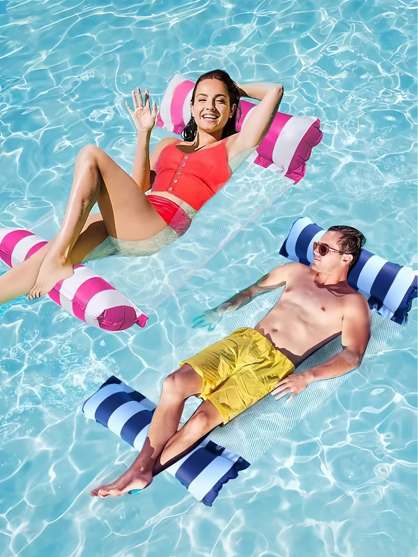 Nuevo en stock cross border respaldo plegable rayas flotador cama inflable hombre tumbona flotante flotante para adultos hamaca de agua Application Scenario