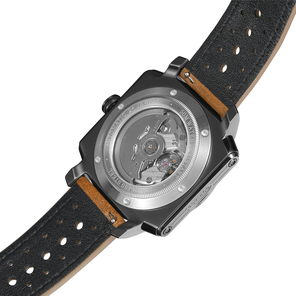 The new automatic mechanical men's watch from Baiaijia, a fashionable waterproof leather strap men's watch, an original genuine 18K gold label wristwatch 8008 Obsidian black Specification drawing