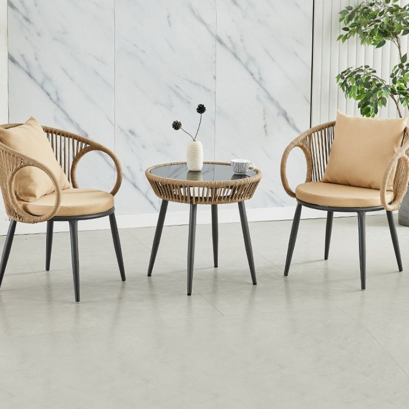 定制酒店民宿庭院露台外摆餐桌椅休闲藤编椅靠背有扶手户外藤椅