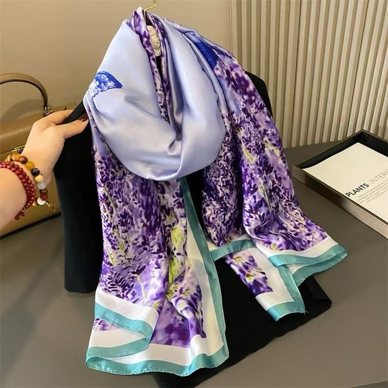 Faux silk long scarves, in multiple styles and colors, with a large quantity of silk scarves in stock Specification image