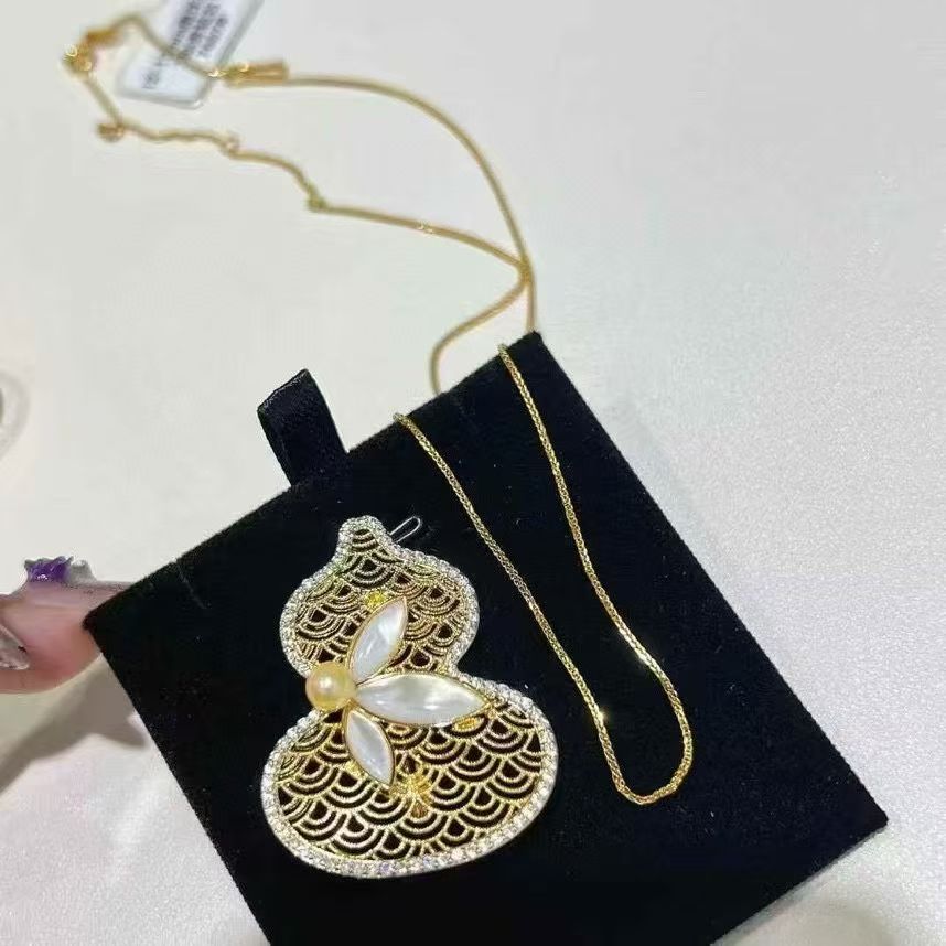 DIY brooch, high-end new style gourd brooch, hollowed-out, unique and elegant, high-end and exquisite coat brooch, fashionable suit brooch, Dan peach detail image 4