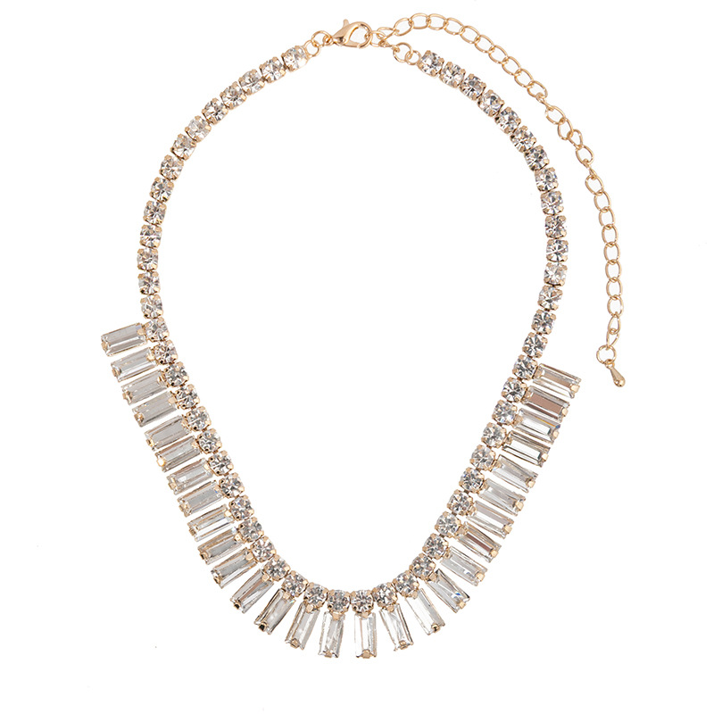 Exquisite square rhinestone necklace, exaggerated collarbone chain, cross-border European and American single-layer row diamond trendy InS-style necklace jewelry