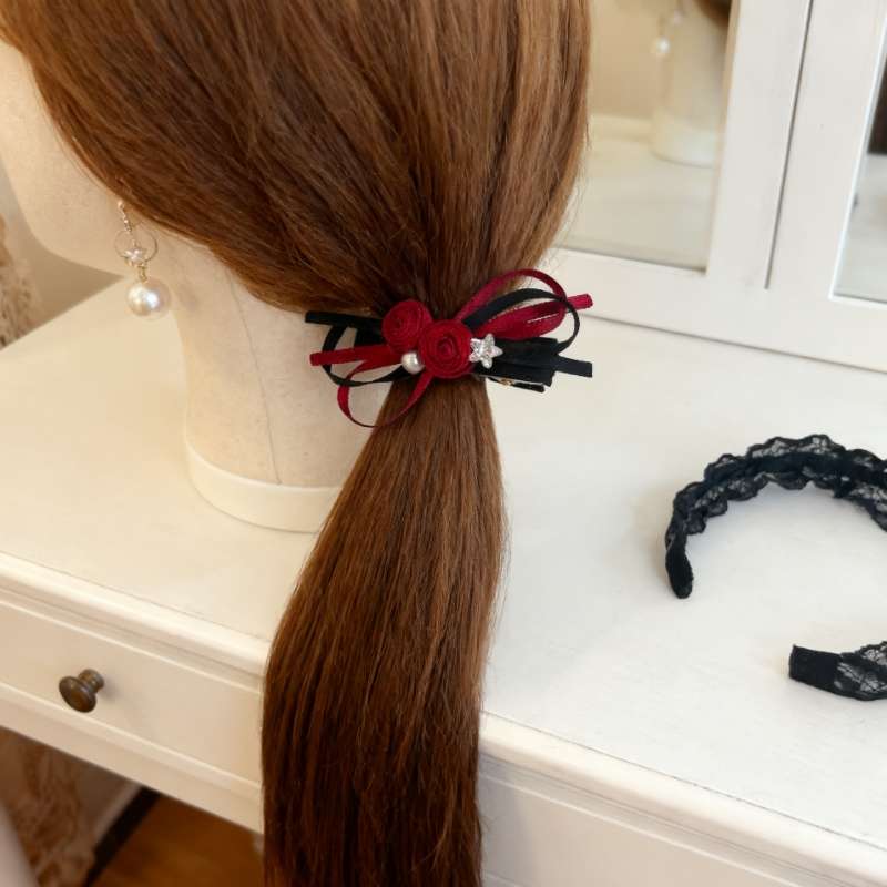 优雅蝴蝶结发夹发饰气质玫瑰侧边夹头饰发卡细节图