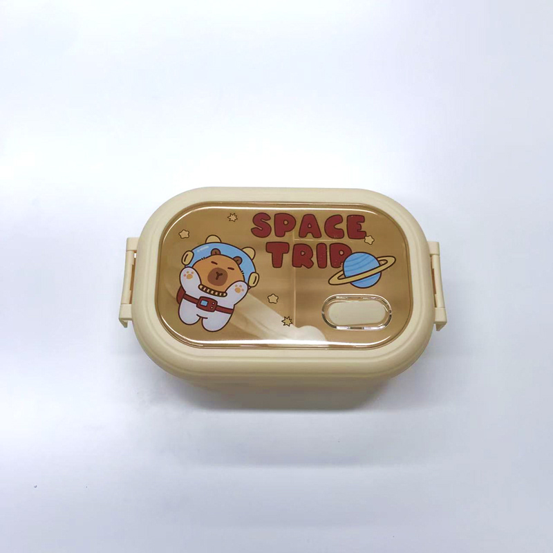 可爱卡皮巴拉分隔便当盒 学生便携带盖餐盒 上班族可微波炉加热分格饭盒详情3