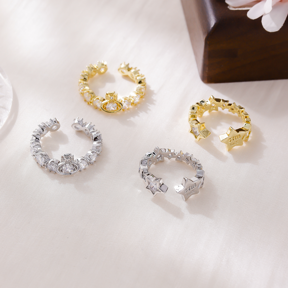 法式复古鎏金紫色滴釉开口戒指女甜酷时尚气质花纹小众冷淡风锆石指环	