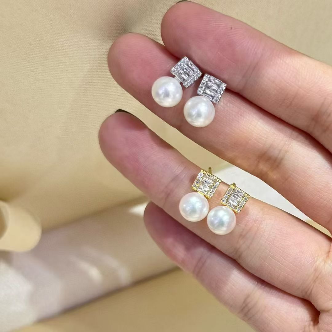 Natural freshwater pearl stud earrings 2025 New style, trendy and high-end pearl stud earrings, new sugar cube earrings Specification image