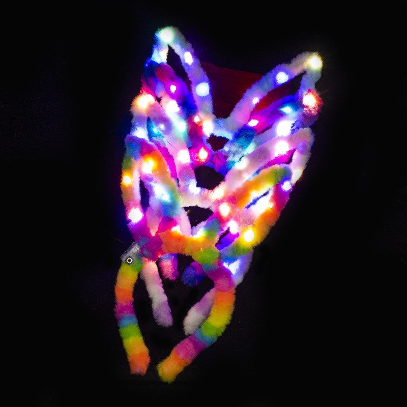 加长14灯毛绒兔耳朵发箍地摊夜市小礼品货源发光毛绒兔耳朵头饰品白底实物图