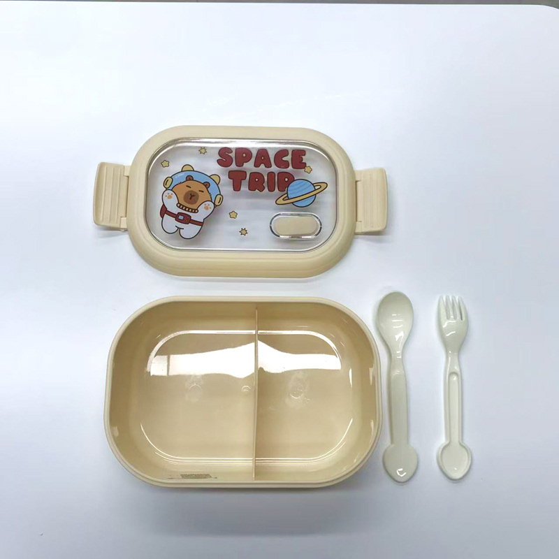 可爱卡皮巴拉分隔便当盒 学生便携带盖餐盒 上班族可微波炉加热分格饭盒详情4
