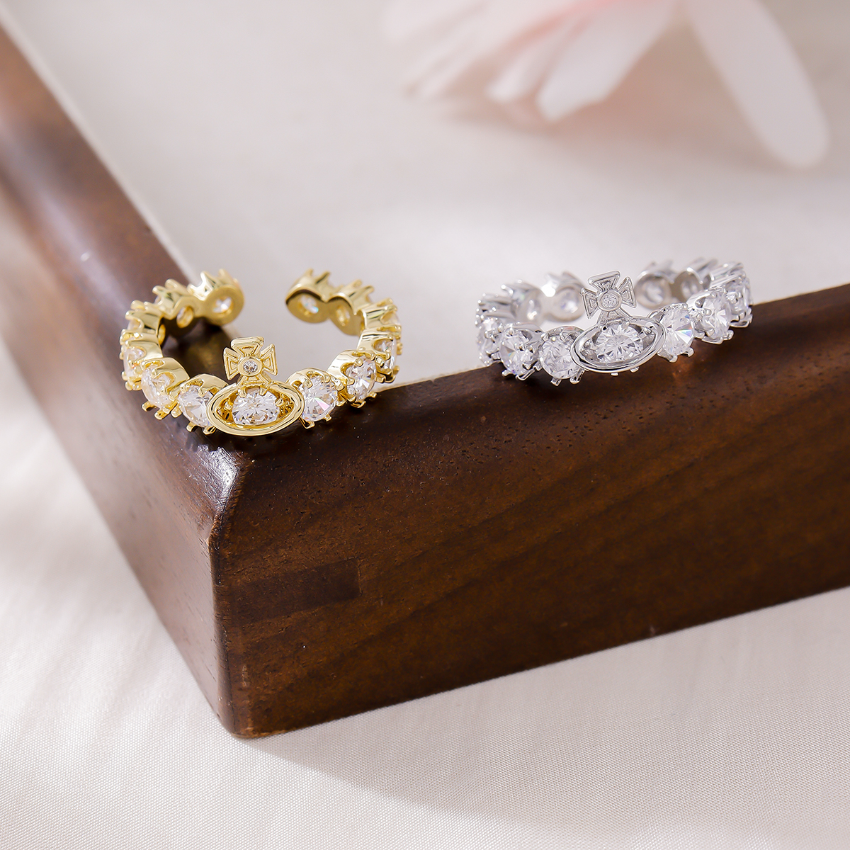 法式复古鎏金紫色滴釉开口戒指女甜酷时尚气质花纹小众冷淡风锆石指环	细节图