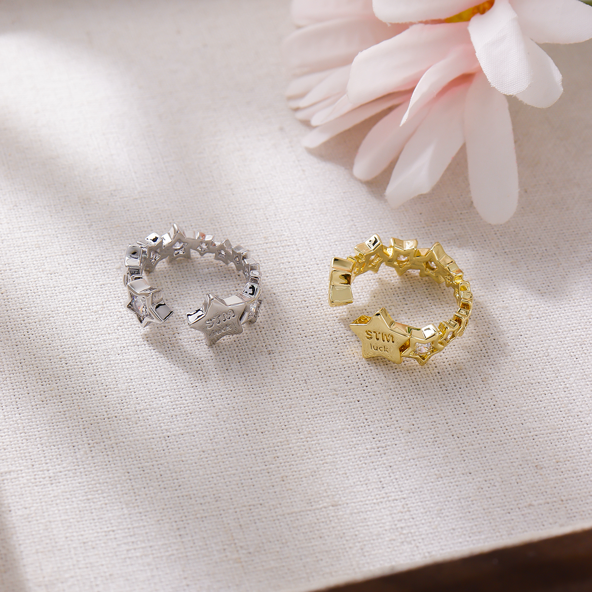 法式复古鎏金紫色滴釉开口戒指女甜酷时尚气质花纹小众冷淡风锆石指环	产品图