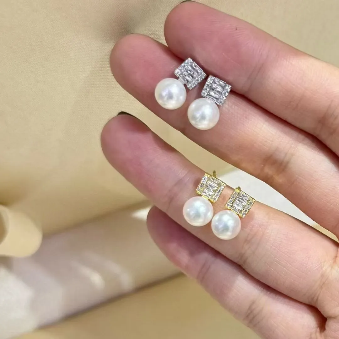 Natural freshwater pearl stud earrings 2025 New style, trendy and high-end pearl stud earrings, new sugar cube earrings detail image 5