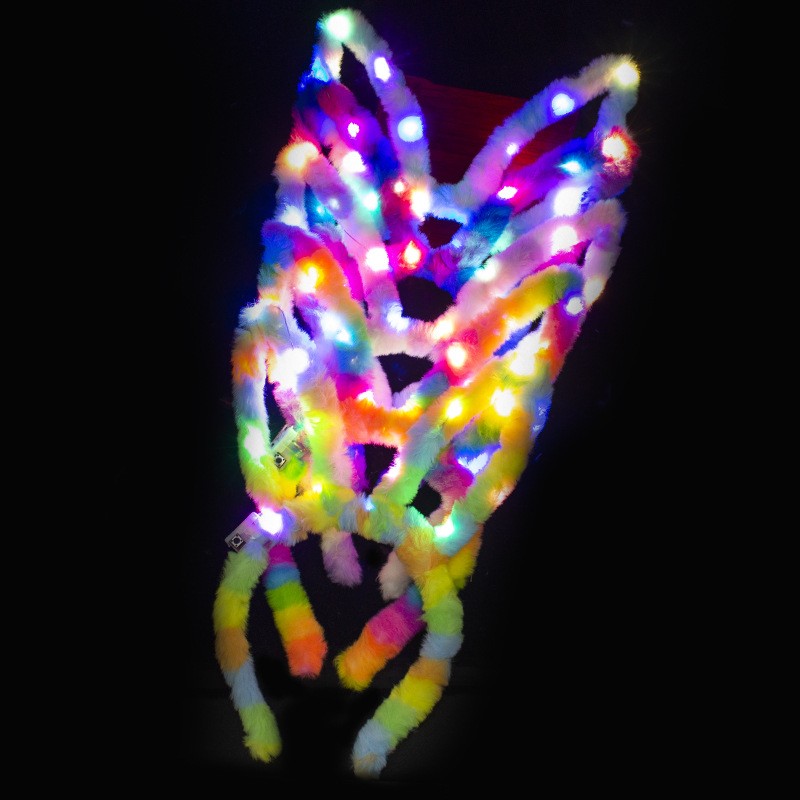 加长14灯毛绒兔耳朵发箍地摊夜市小礼品货源发光毛绒兔耳朵头饰品