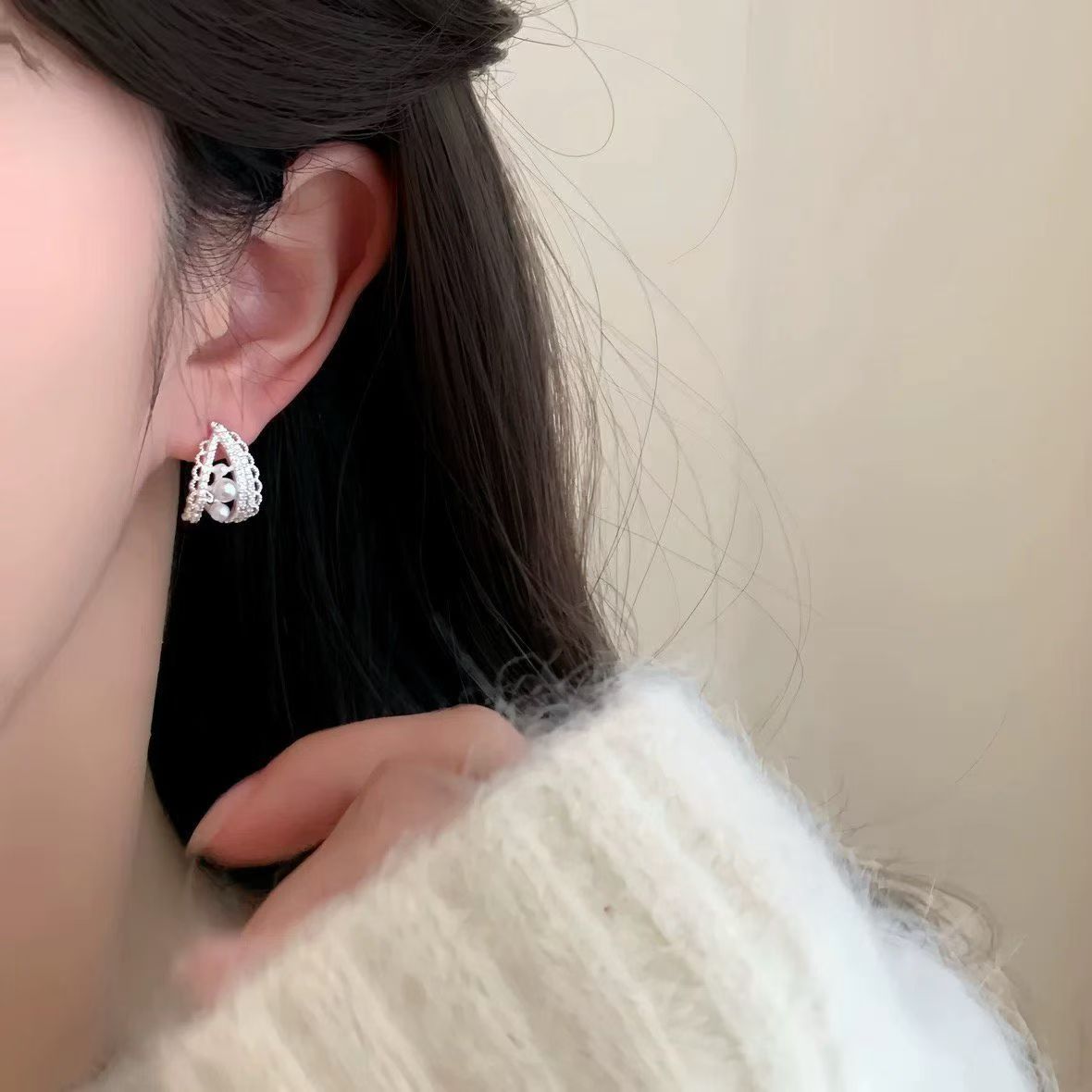 Lace sailboat stud 14k gold and silver silver live-streaming bestseller, elegant fairy natural freshwater pearl detail image 2