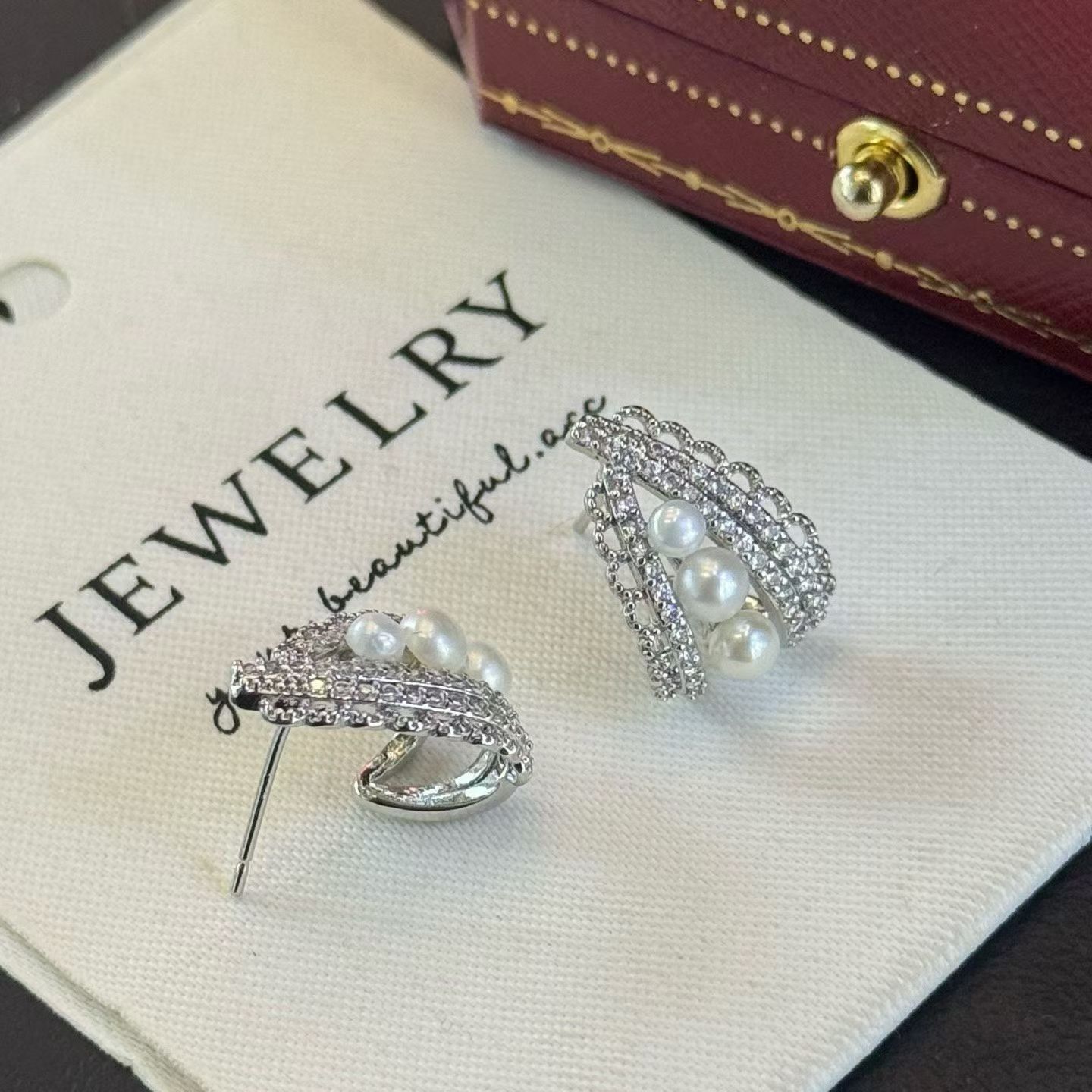 Lace sailboat stud 14k gold and silver silver live-streaming bestseller, elegant fairy natural freshwater pearl Specification image