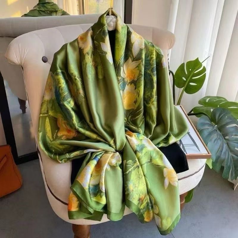 Faux silk long scarves, in multiple styles and colors, with a large quantity of silk scarves in stock Item Picture