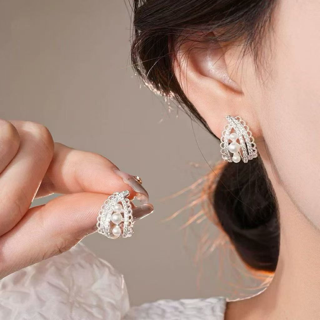 Lace sailboat stud 14k gold and silver silver live-streaming bestseller, elegant fairy natural freshwater pearl Application Scenario