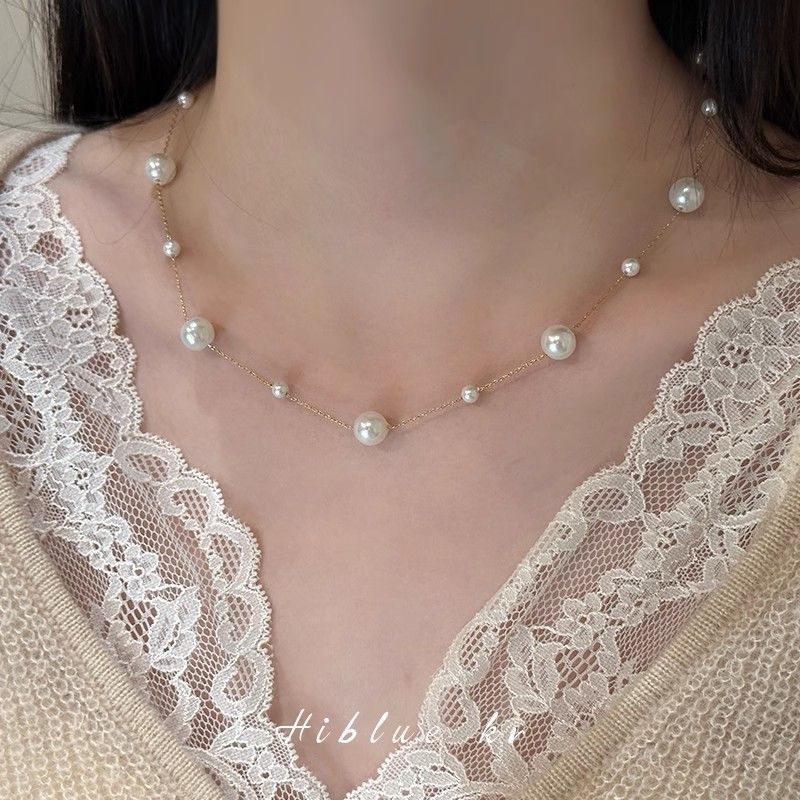 Dry and elegant rose starry sky necklace, light luxury and fashionable, versatile, thousand gold style fairy necklace, sweater chain, jewelry, pearl necklace detail image 8