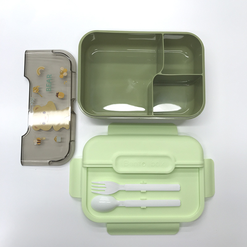 卡通萌宠多色分隔便当盒 小熊兔子猫咪造型餐盒 学生便携带勺保鲜饭盒详情6