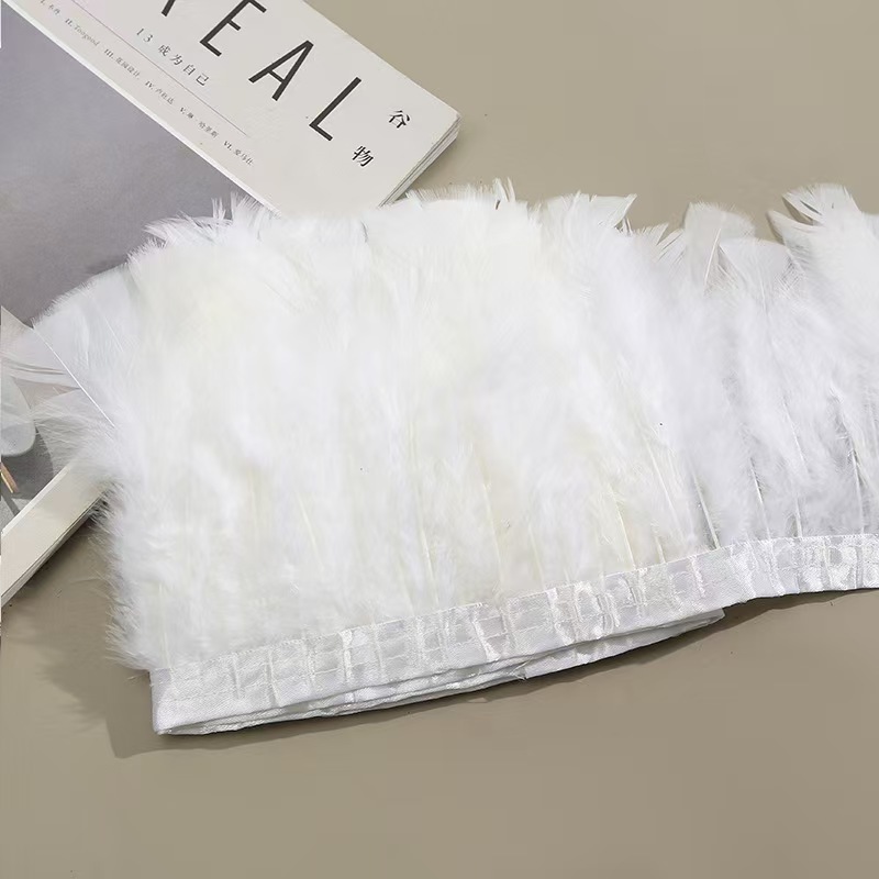 彩色服装辅料平板羽毛火鸡毛布边平头布条裙边裙摆