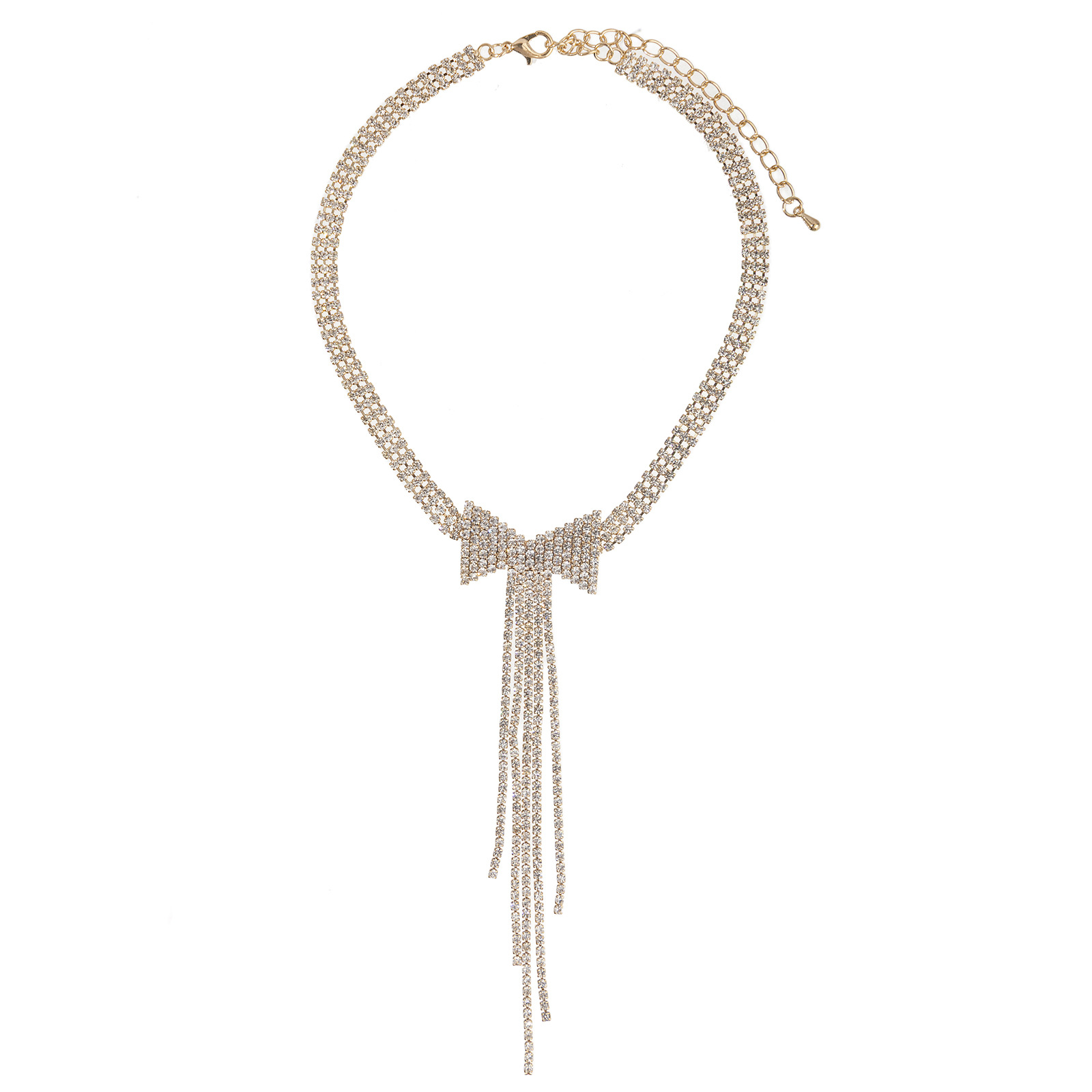 European and American cross-border luxury necklaces with full diamonds, bows and tassels, elegant and stylish. Wholesale jewelry and accessories for dinner parties