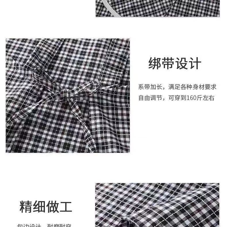 Extended cotton fabric adult cute cartoon bear checkered apron, kitchen stain-proof, dust-proof and wear-resistant, home knee-length shoulder strap, breathable, work clothes apron for men and women pic 11