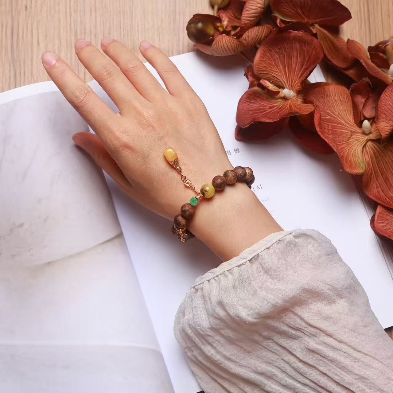 道毅珠宝天然粉晶手链雪花幽灵925纯银镀金配饰花球详情图4