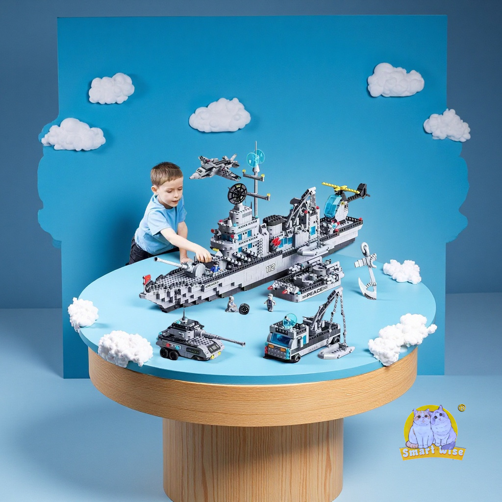 Wholesale Lego-compatible military aircraft carrier destroyer small particle assembly educational toy children's model gift box