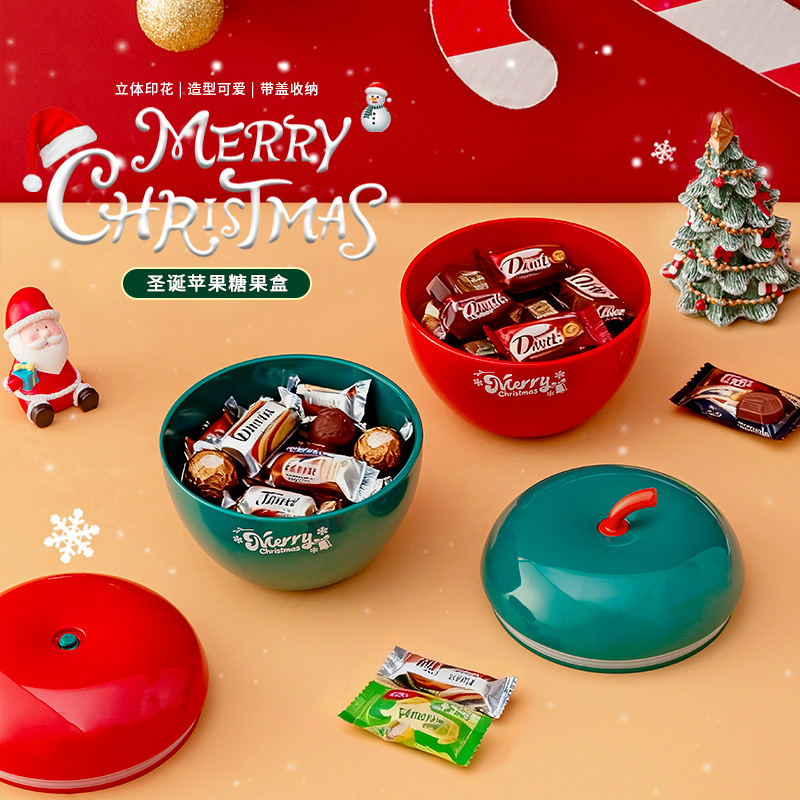 X124-XJ-8554 Christmas Candy Box, Apple-shaped Candy Box, Christmas Gift, Plastic Candy Jar, Christmas creation Application Scenario