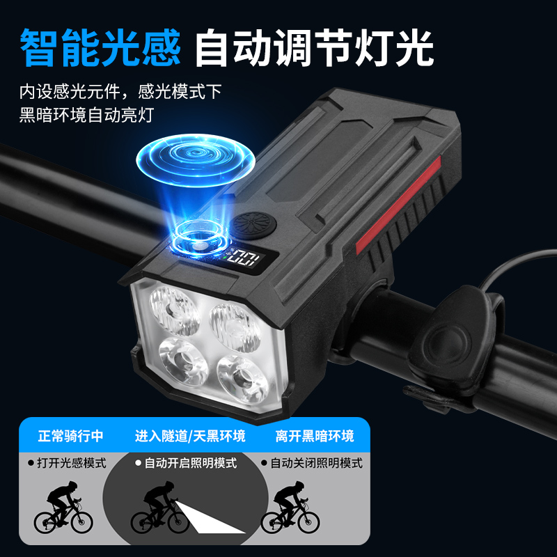 TQ02, TQ03 horn headlights, bicycle headlights, USB charging horn headlights, battery level display, mountain bike solar headlights, cycling lights, headlights, high-intensity flashlights Item Picture