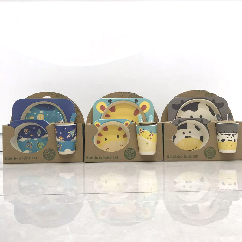萌化了!儿童竹纤维餐具套装 宇航员/长颈鹿/奶牛卡通款 餐盘水杯宝宝吃饭神器详情4