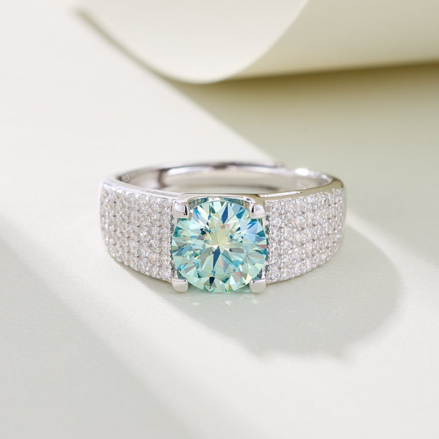 Zhuoheng Jewelry Moissanite S925 Silver Premium Luxury and Elegant Blue Adjustable Fashion ring details Picture