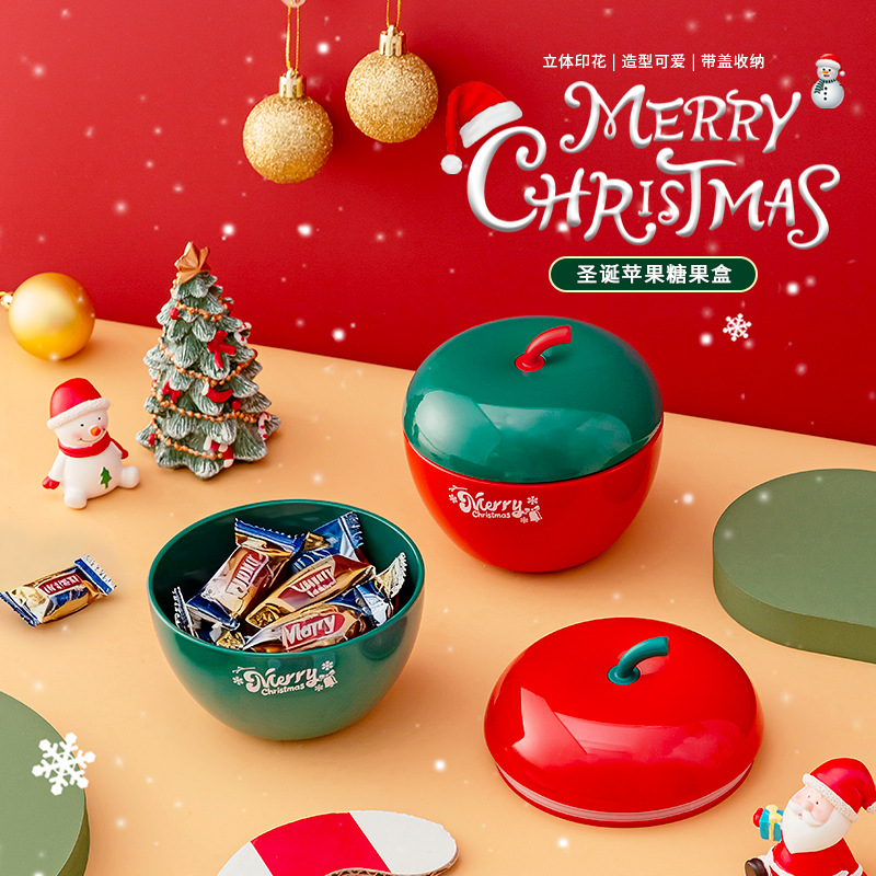 X124-XJ-8554 Christmas Candy Box, Apple-shaped Candy Box, Christmas Gift, Plastic Candy Jar, Christmas creation