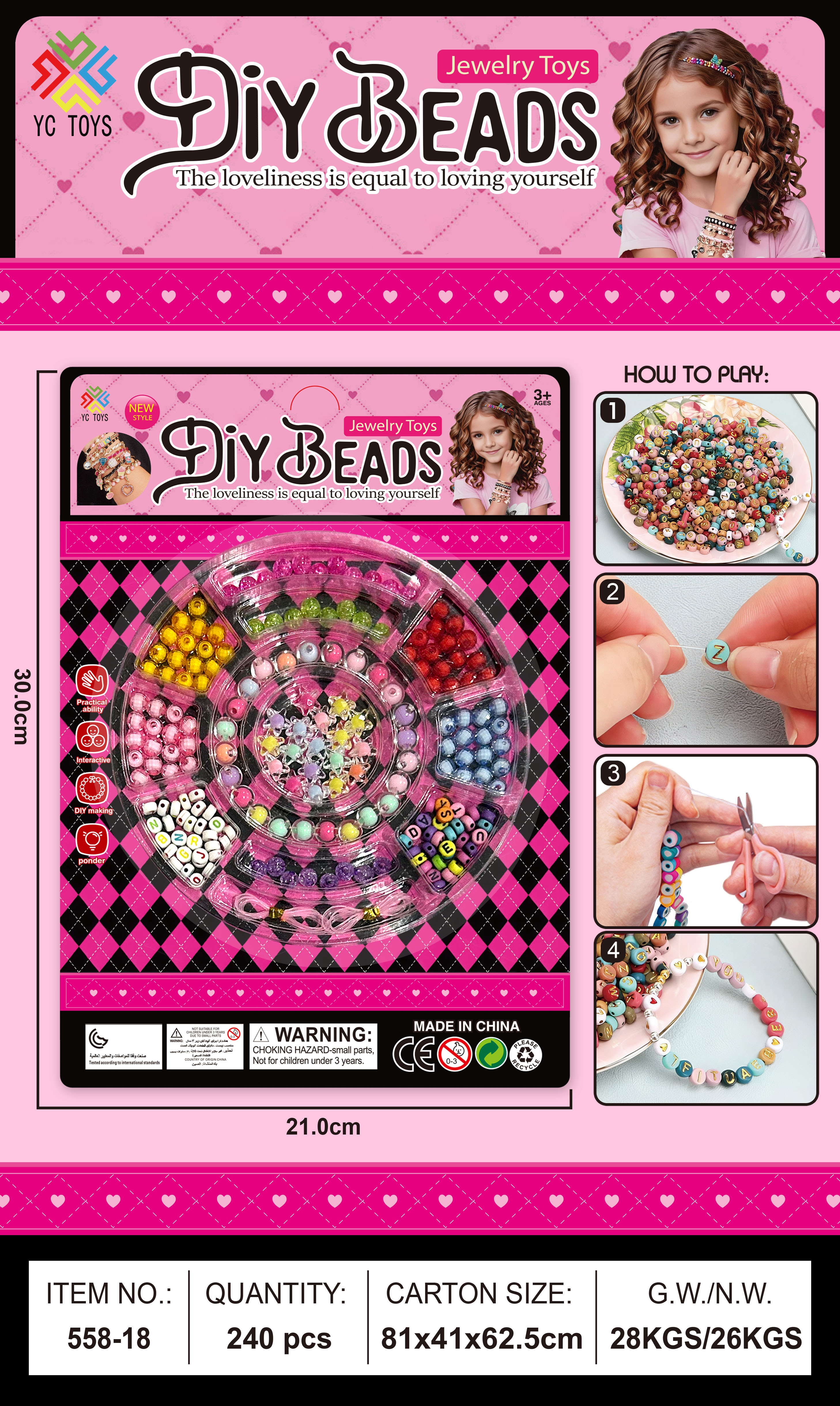 DIY handcrafted beaded toys for girls, children, diy storage boxes, bracelets, necklaces, educational and creative accessories, wholesale materials, beaded plastic letter color box, beaded 666 Specification image