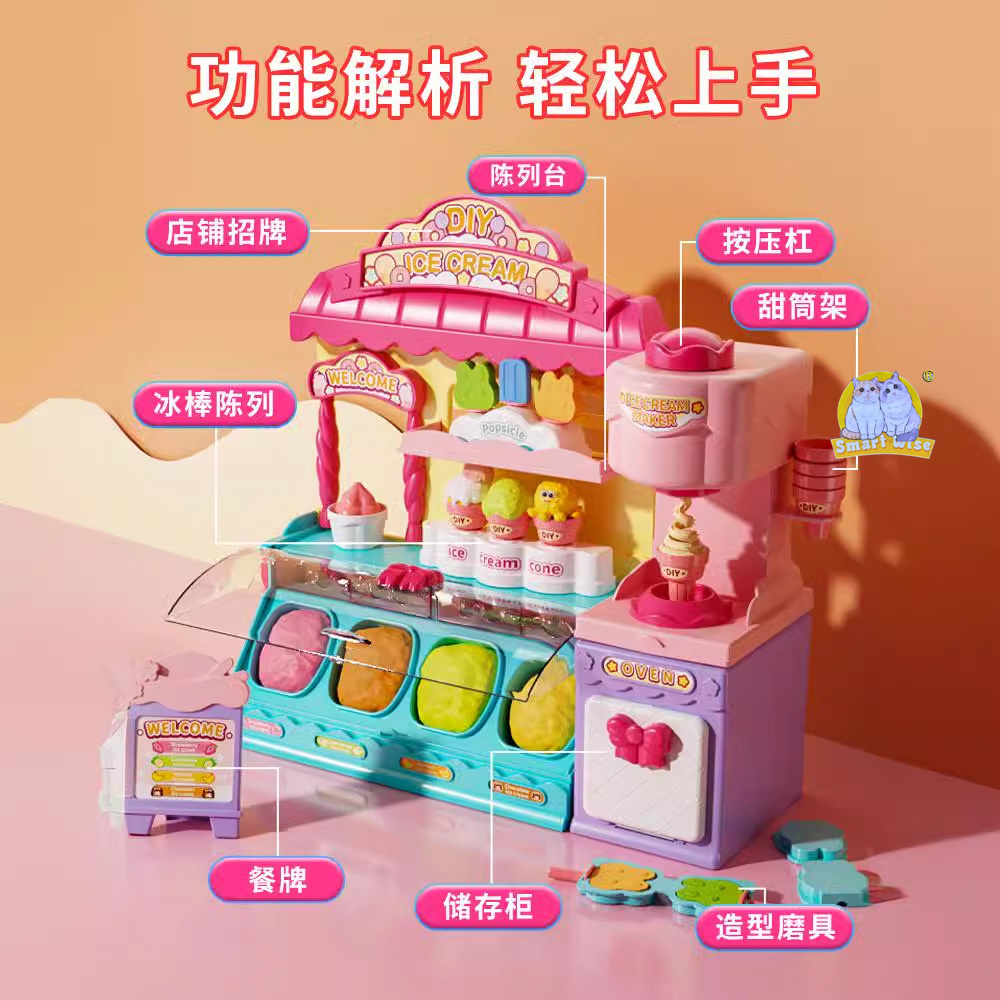 Children play house, girl toy ice cream machine, Internet celebrity DIY colored clay burger, ultra-light clay plasticine mold details Picture