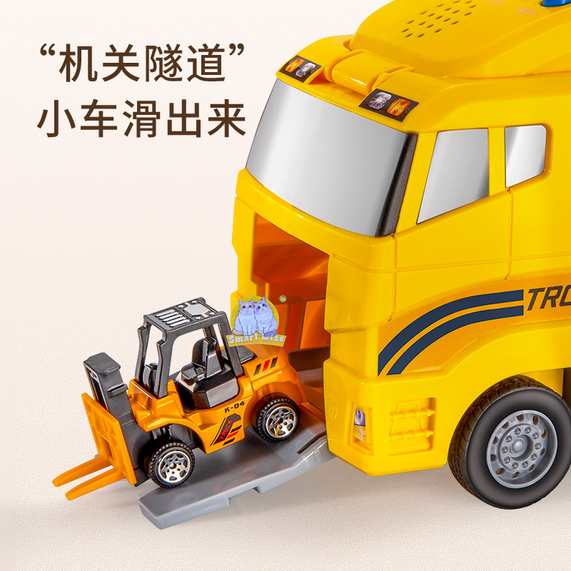 Children's toy car model, 2-3 years old, 4-baby simulation container alloy toy car, boy fire engineering vehicle set Specification image