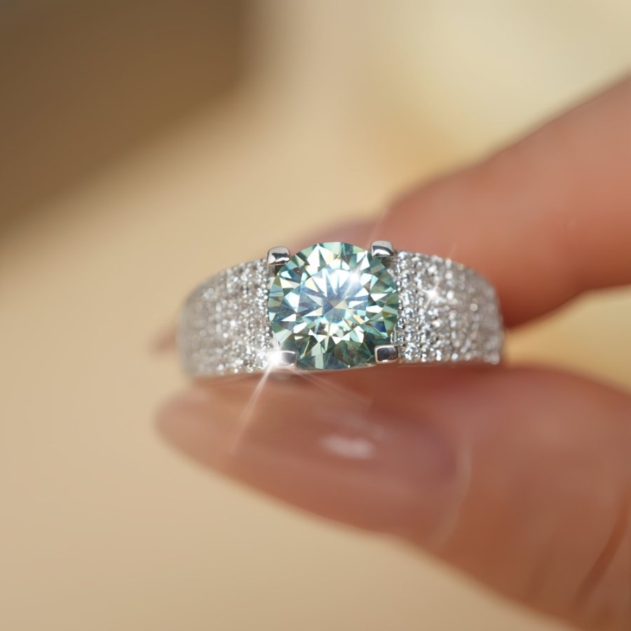 Zhuoheng Jewelry Moissanite S925 Silver Premium Luxury and Elegant Blue Adjustable Fashion ring Application Scenario